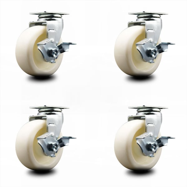 5 Inch Nylon Swivel Caster Set with Ball Bearings and Brakes SCC